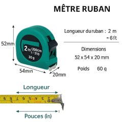 Mètre ruban 2 m double échelle cm/pouces