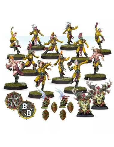 Contenu équipe Elfes Sylvains Blood Bowl : Danseurs de Guerre, Receveurs, Lanceurs et pions arbres