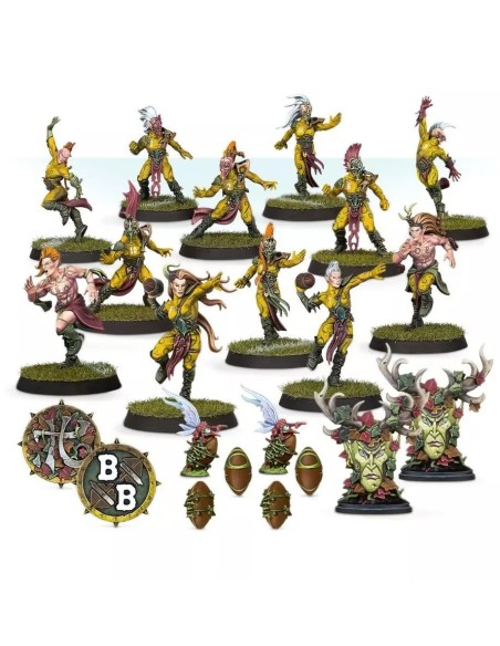 Contenu équipe Elfes Sylvains Blood Bowl : Danseurs de Guerre, Receveurs, Lanceurs et pions arbres