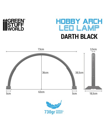 Dimensions de la lampe d'atelier Hobby Arch GSW - hauteur 36cm et largeur 73cm