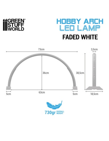 Dimensions de la lampe d'atelier blanche Hobby Arch GSW - hauteur 36cm et largeur 73cm