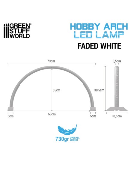 Dimensions de la lampe d'atelier blanche Hobby Arch GSW - hauteur 36cm et largeur 73cm
