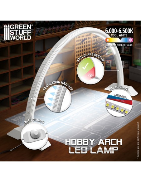 Lampe LED blanche Hobby Arch Faded White Green Stuff World - variateur et lumière blanche 6000-6500K