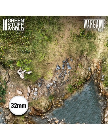 Rendu HD rivière rocailleuse et berge en terre cuite pour wargame mat
