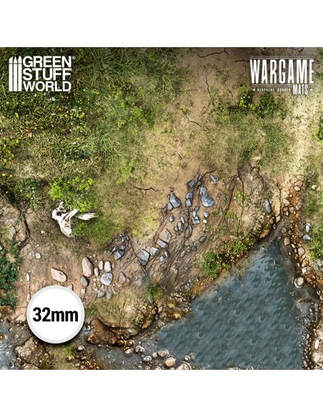 Rendu HD rivière rocailleuse et berge en terre cuite pour wargame mat
