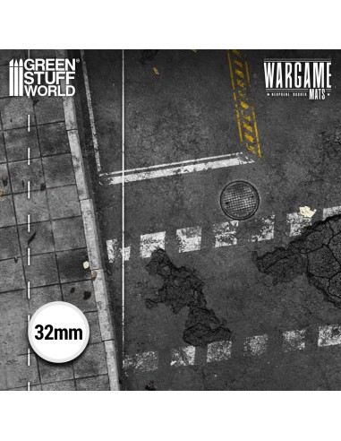 Détails haute définition dalles de béton, débris et grilles d'égout avec échelle figurine wargame