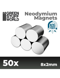 Lot de 50 aimants neodyme 8x2 mm puissance N35 Green Stuff World