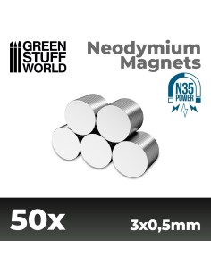 Lot de 50 aimants neodyme 3x0,5 mm puissance N35 Green Stuff World