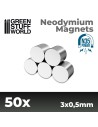 Lot de 50 aimants neodyme 3x0,5 mm puissance N35 Green Stuff World